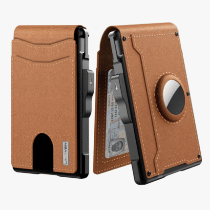 umoven AirTag Wallet for Men - with Pop Up Aluminum Case Money Clip Slim Leather Slots Credit Card Holder RFID Blocking Bifold Minimalist Wallet
