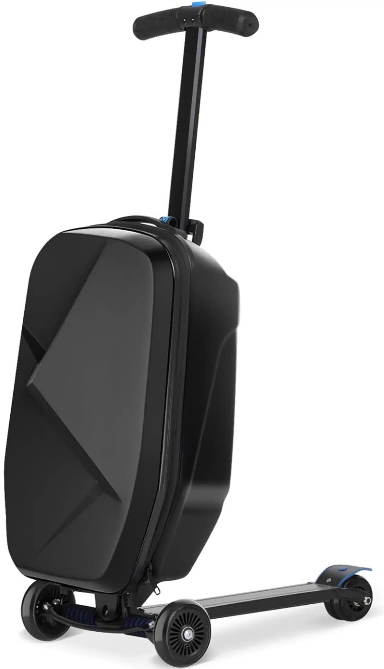 Scooter Luggage For Kids， Hardside Ride On Suitcase For Kids Ages 4-15 Multifunctional Lightweight Foldable Carry On Luggage